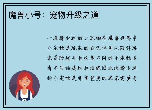魔兽小号：宠物升级之道