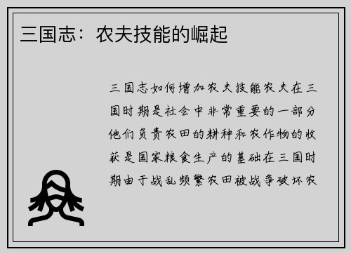 三国志：农夫技能的崛起